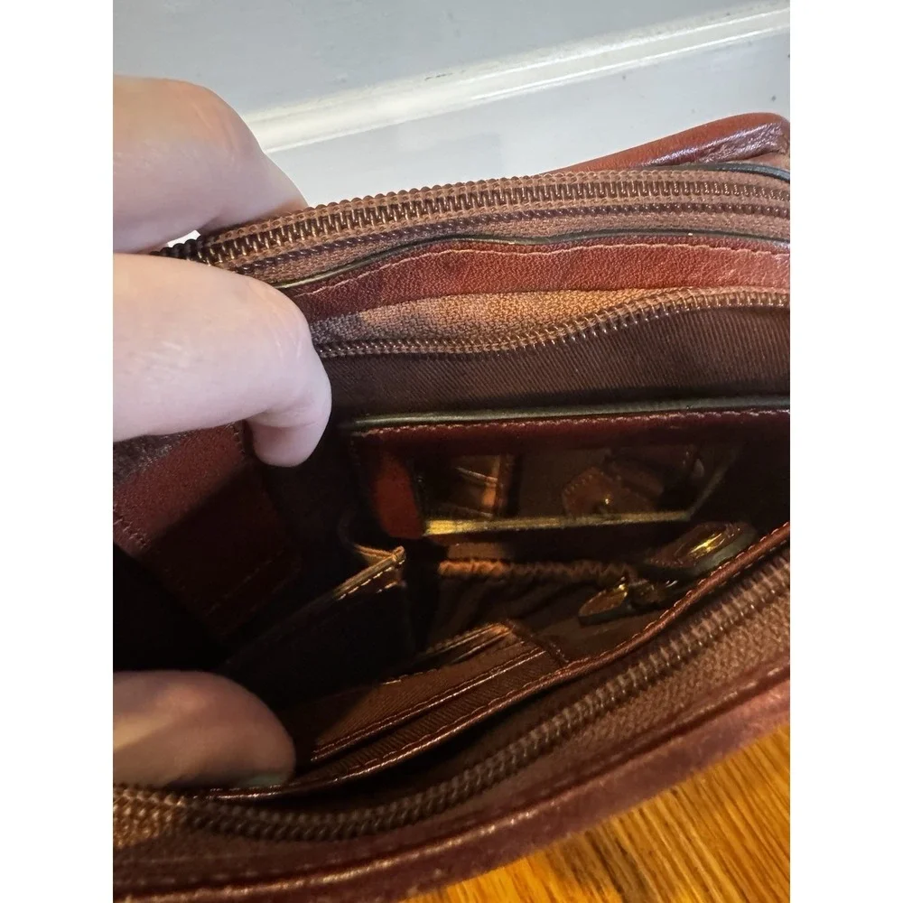 Vintage Etienne Aigner Checkerboard Weave Leather Crossbody Purse Brown Boxy Bag